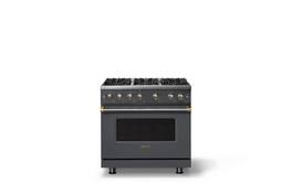 Viking - Pro 5 Series 5.1 Cu. Ft. Freestanding Sealed 6 Burner Gas Convection Range - Damascus Gray w. Brushed Brass Trim - Cast Black
