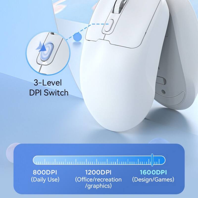 3-Level DPI Switch  
800DPI (Daily Use)  
1200DPI (Office/recreation /graphics)  
1600DPI (Design/Games)