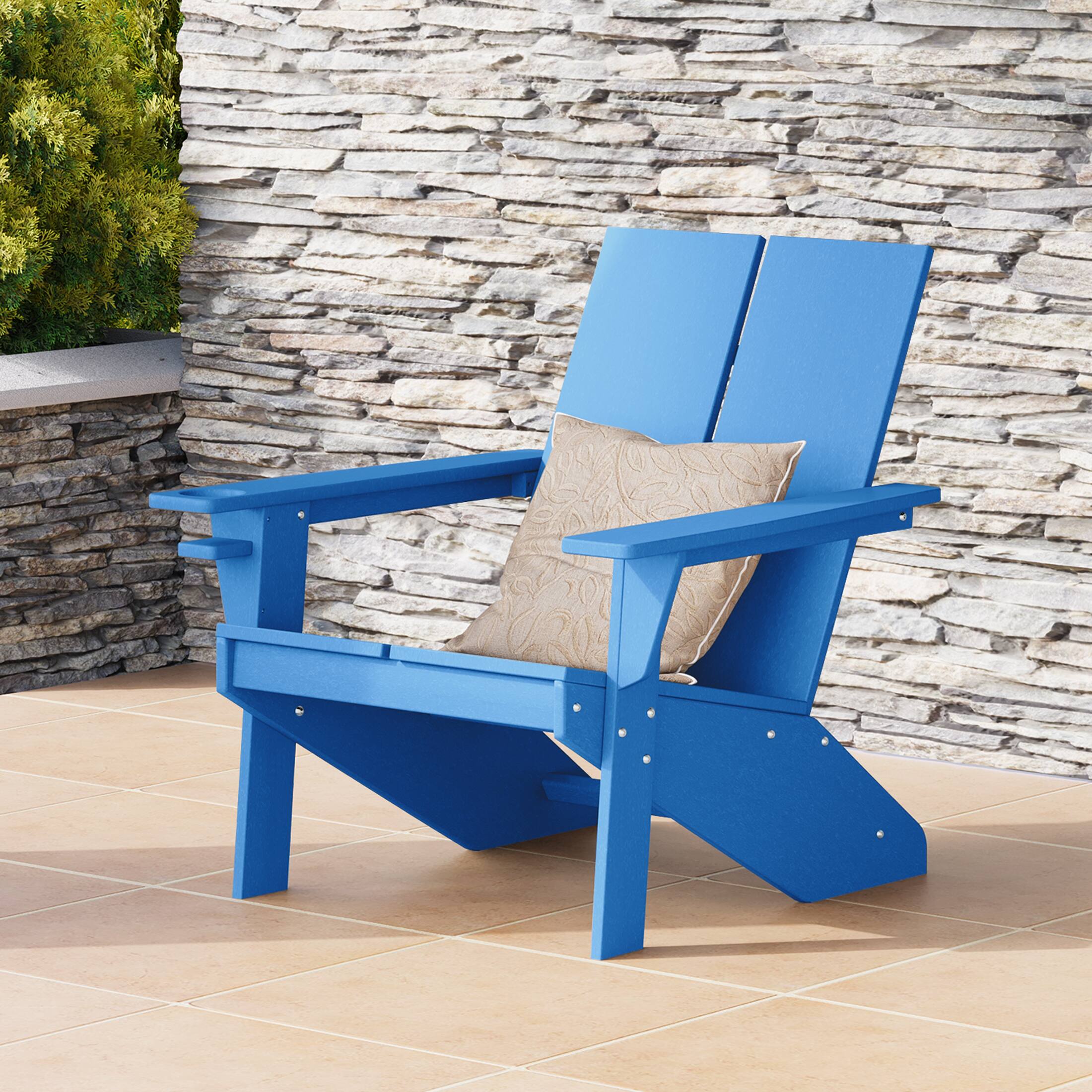 Angle. WestinTrends - WestinTrends Riviera Outdoor HDPE Modern Adirondack Chair with Cup Holder - Pacific Blue.