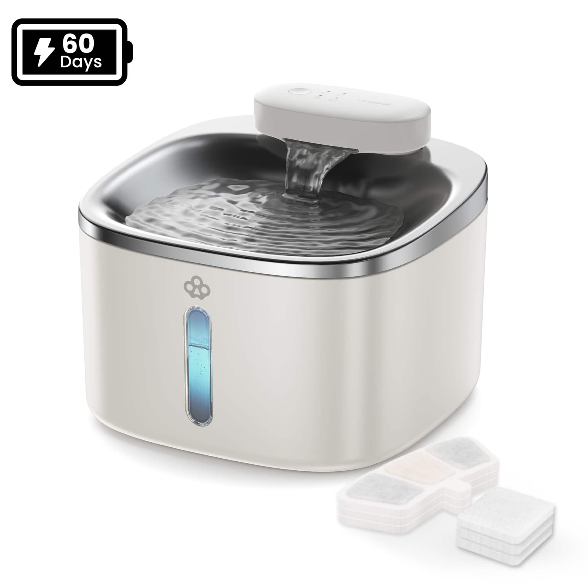 Front. Oneisall - 3.5L 118oz Cordless Automatic Pet Water Fountain For Dog Cat Quiet Stainless Steel with Motion Sensor BPA Free 3 Filters - White.