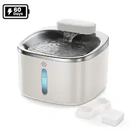 Oneisall - Cordless Automatic Pet Water Fountain 3.5L Stainless Steel with Motion Sensor and 5 Layer Filtration BPA Free 3 Filters - White