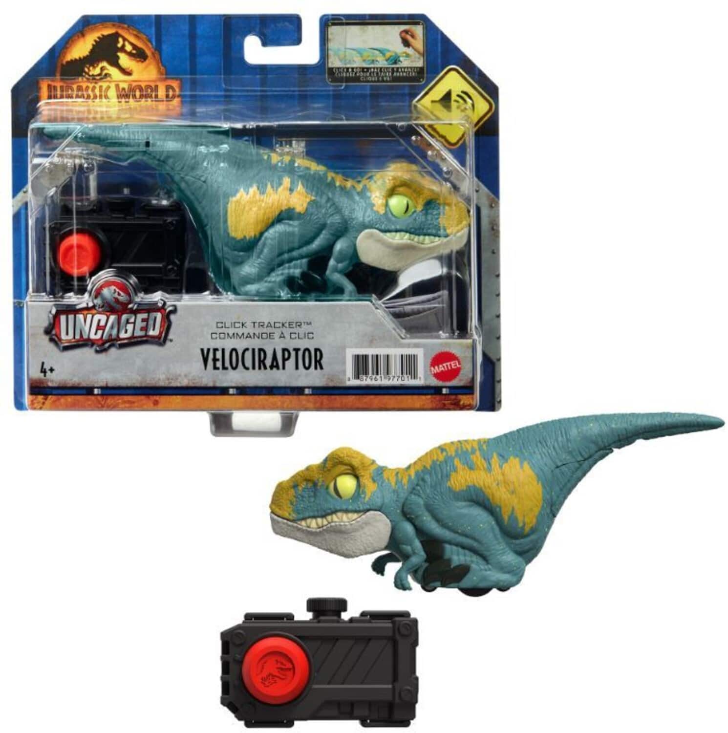 Jurassic World Dominion Uncaged Click Tracker Velociraptor, Blue - COLLECTABLES - Mattel