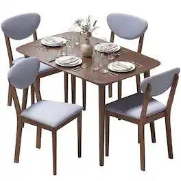 Homcom - Dining Table Set for 4, Mid-Century Modern Kitchen Table and Chairs - Light Gray