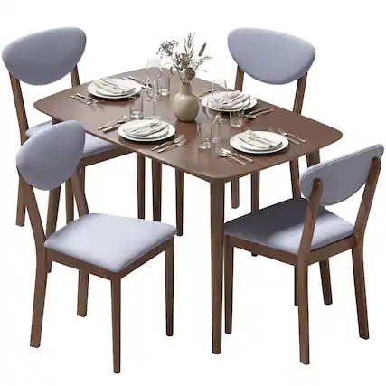 Front. Homcom - Dining Table Set for 4, Mid-Century Modern Kitchen Table and Chairs - Light Gray.