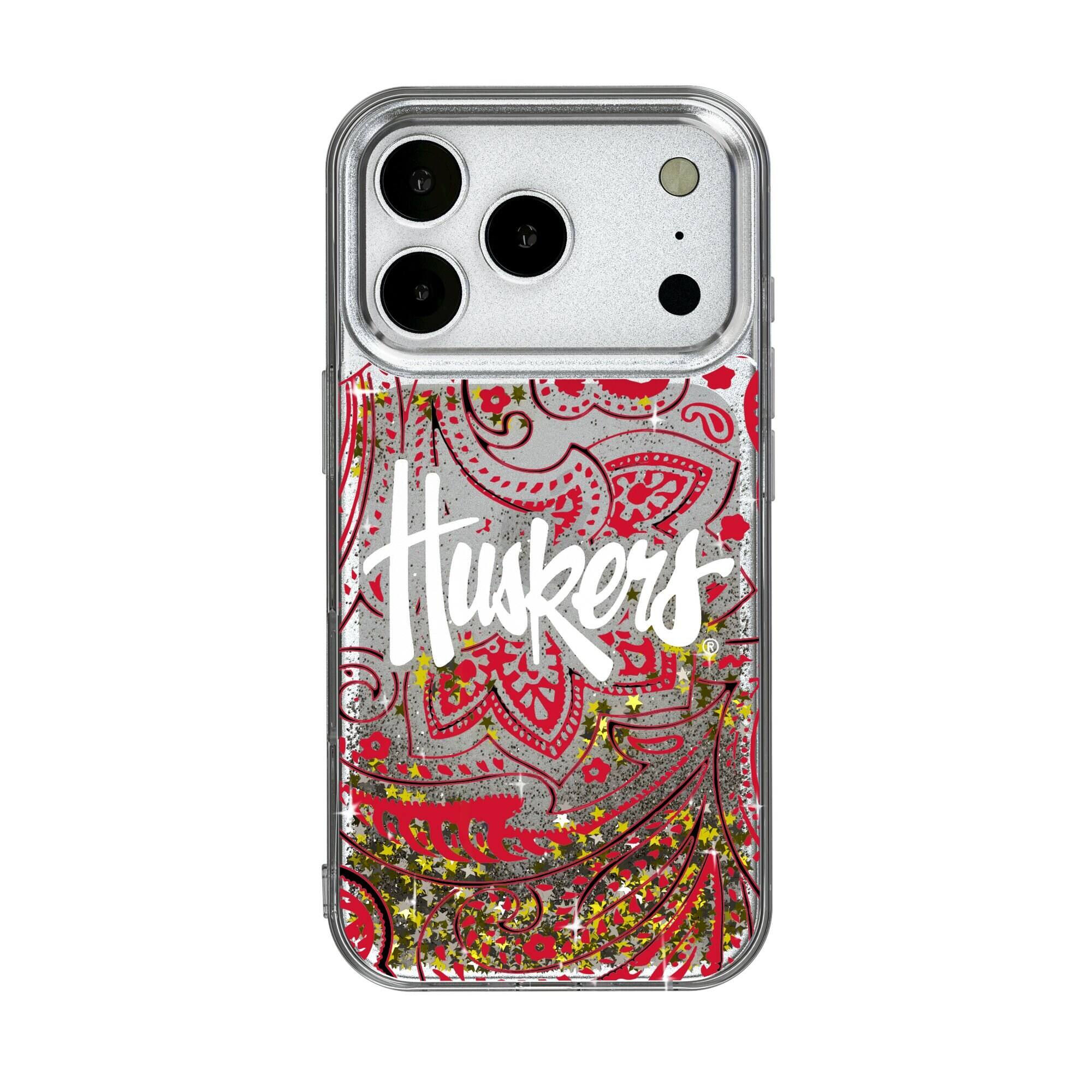 Front. Keyscaper - Nebraska Huskers iPhone Glitter Paisley Design Case - 16 Pro Max - Multicolor.