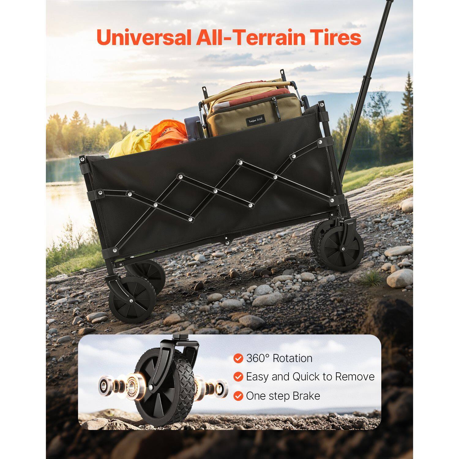 Universal All-Terrain Tires

- 360° Rotation
- Easy and Quick to Remove
- One step Brake