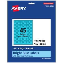 Avery - Printable Barbell Labels, Bright 0.5" x 2.5", 450ct - Blue