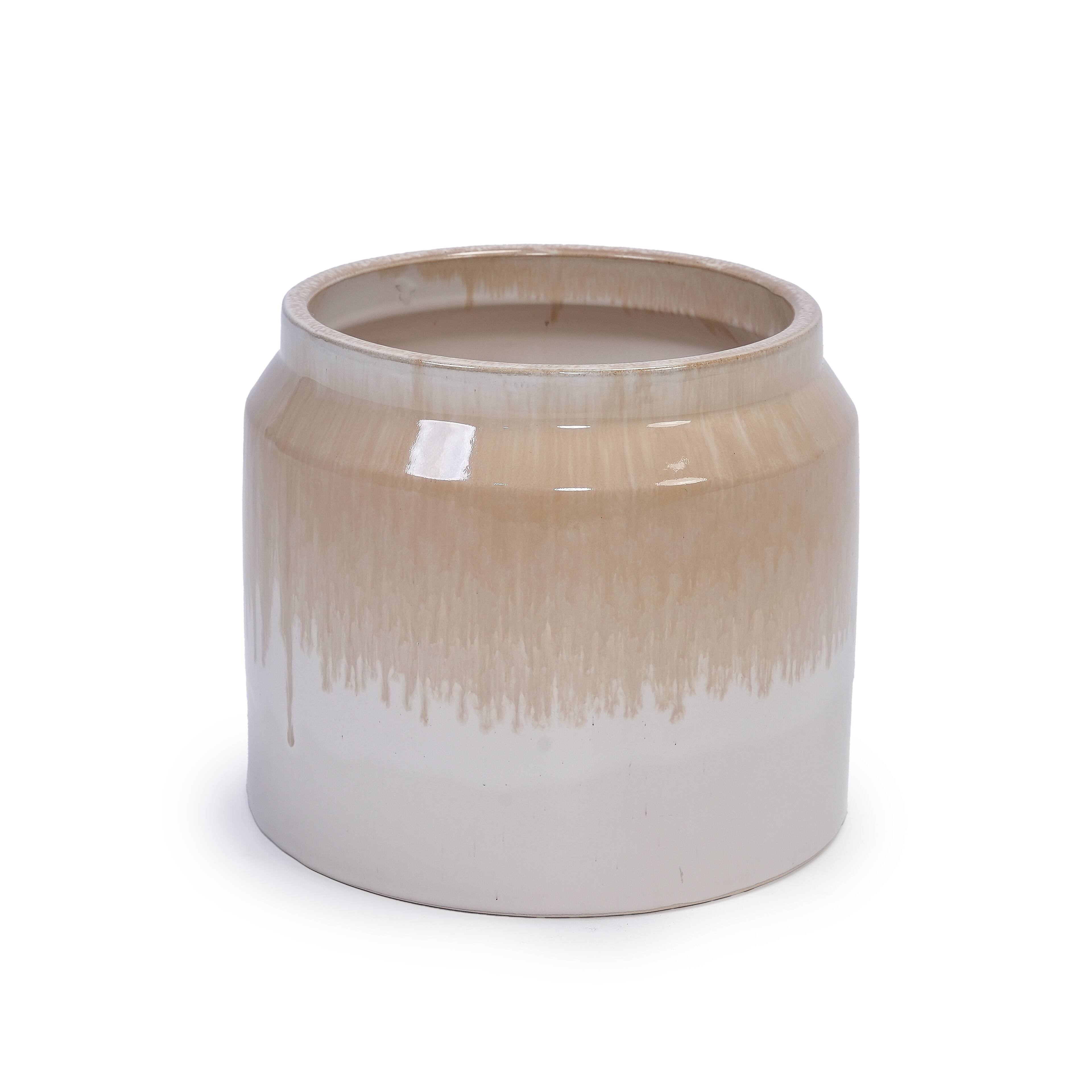 Alt View 5. Loheer - Loheer Ceramic Planter Set, Handmade Beige Drip Glaze Plant Pots Set of 2, 6 in and 8 in Indoor Outdoor Clay Planters.