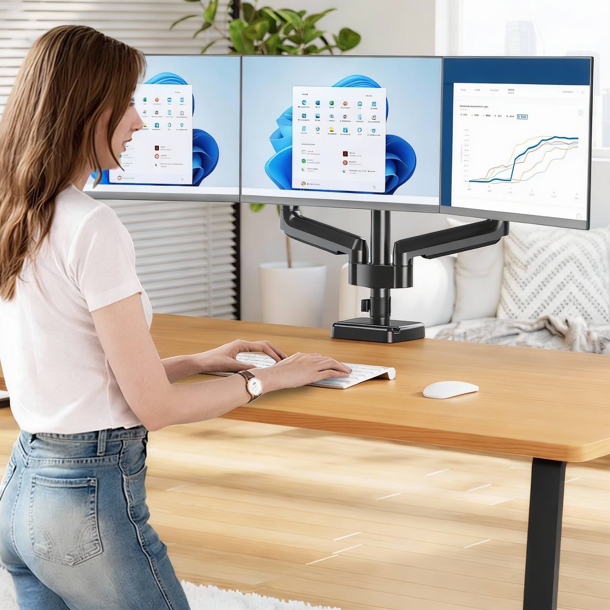 Alt View 1. Frangdom - Triple Monitor Stand 13-27" Adjustable Height Full Motion 17.6lbs VESA - BLACK.