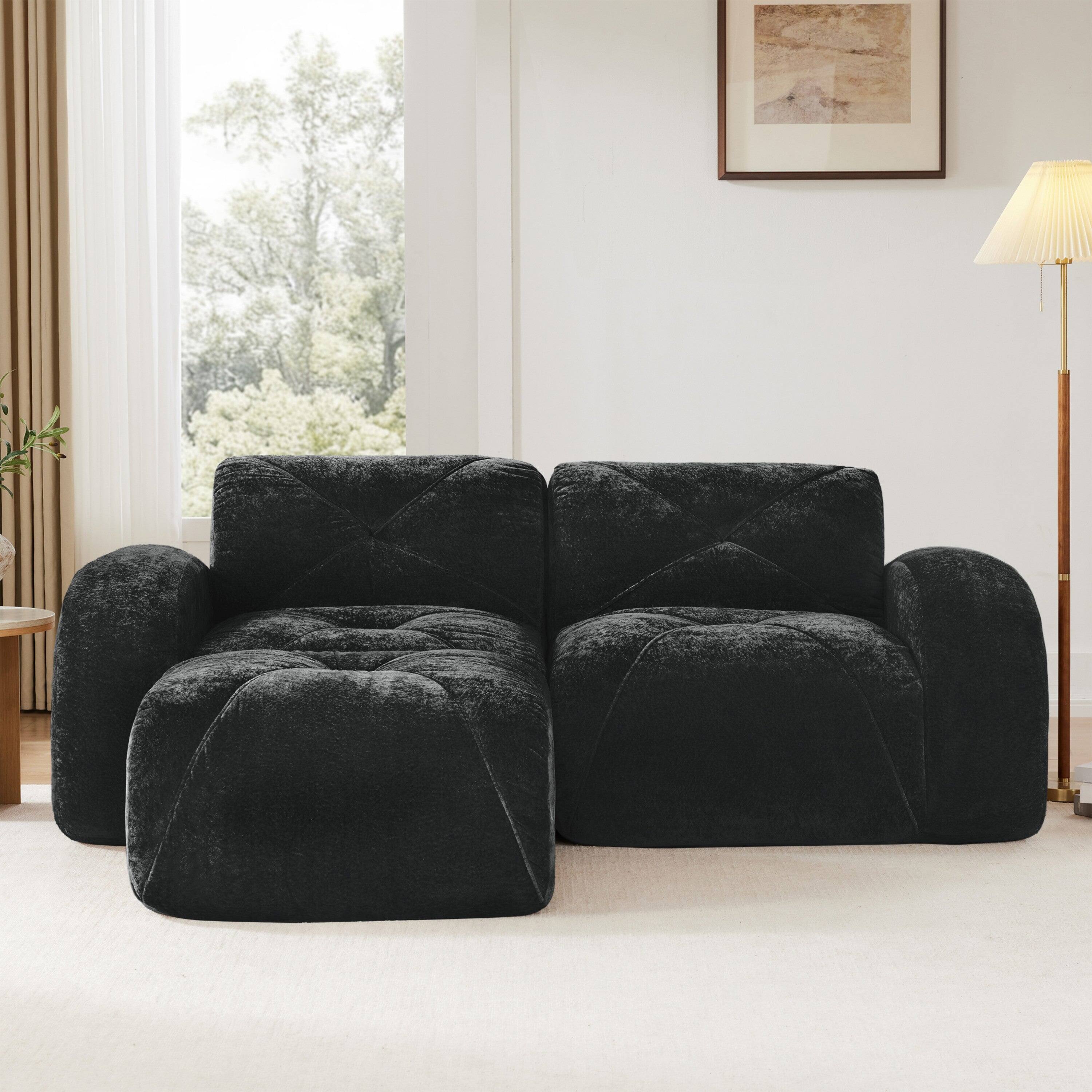 Alt View 3. Boyel Living - L Shaped Boneless Sofa with Ottoman Soft Velvet Tufted No Assembly Bedroom Lounge Black - Black.
