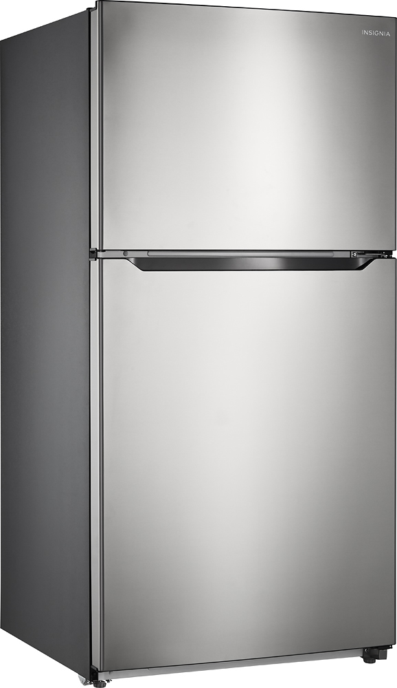 Angle View: Insignia™ - 21 Cu. Ft. Top-Freezer Refrigerator - Stainless Steel Look