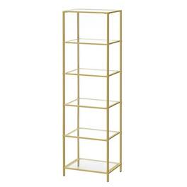 SlickBlue - Narrow Glass Shelf Bookcase for Bedroom, Living Room, Office, or Bathroom - Gold