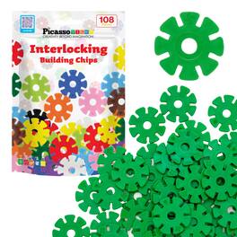 PicassoTiles - 108pc Green Interlocking Plastic Disc, Building Chip Blocks Toy Set for Boys & Girls 3+