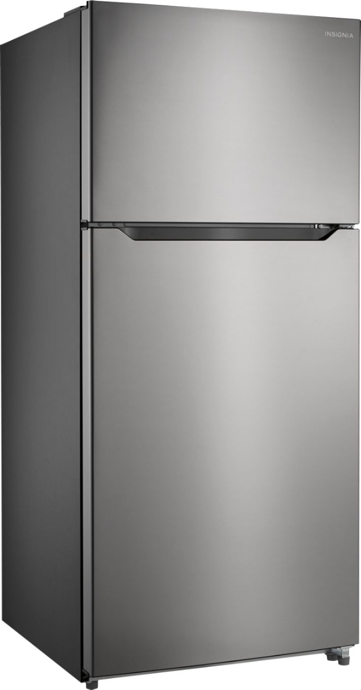 Angle View: Insignia™ - 18 Cu. Ft. Top-Freezer Refrigerator - Stainless steel