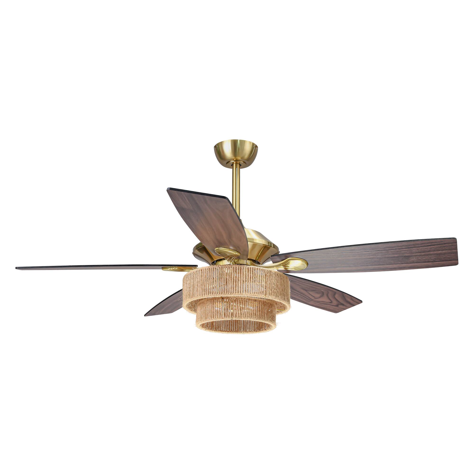 Alt View 9. Parrot Uncle - 52" Farmhouse Natural Reversible 5-Blade Gold Ceiling Fan with Remote - Gold.