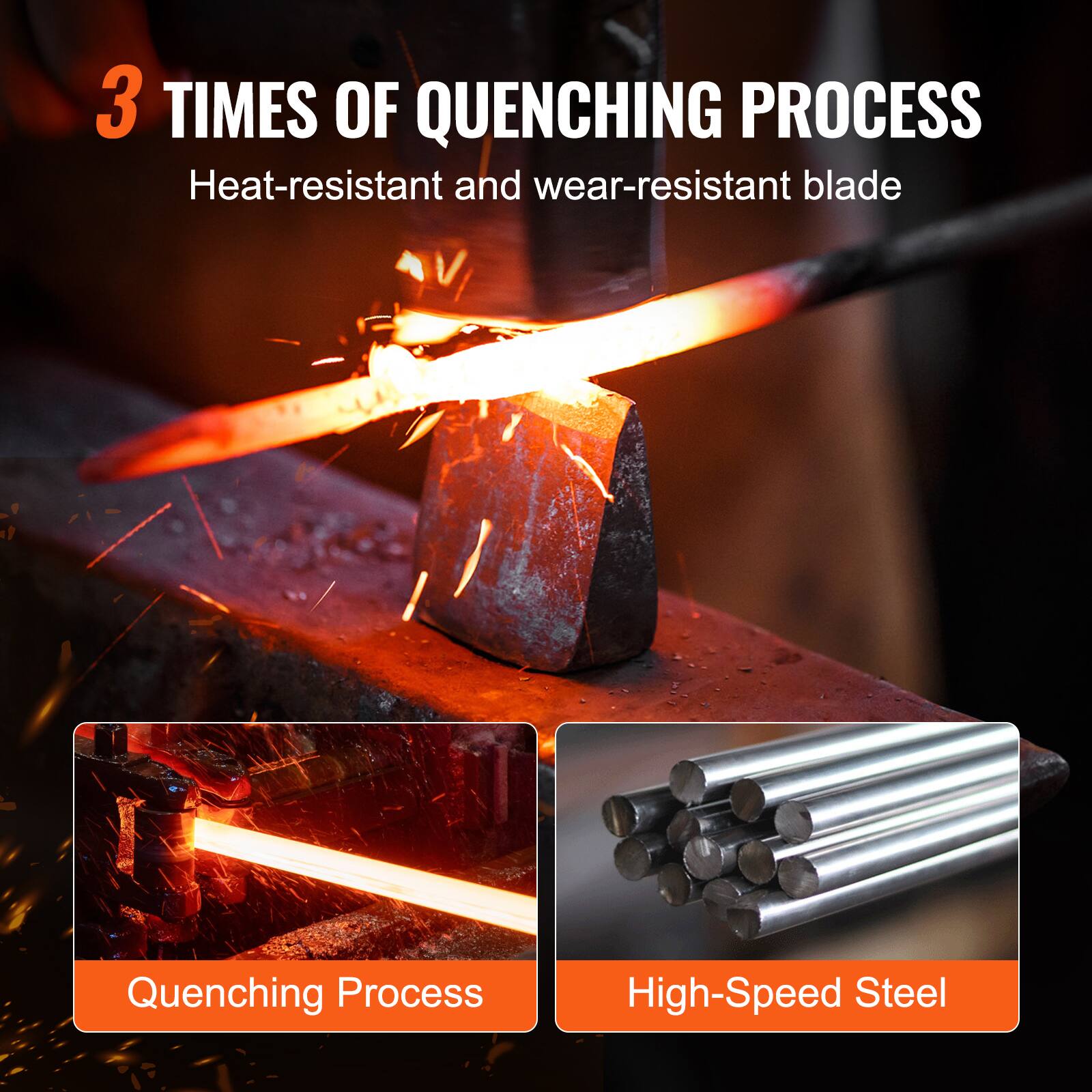 3 TIMES OF QUENCHING PROCESS  
Heat-resistant and wear-resistant blade  

Quenching Process  
High-Speed Steel