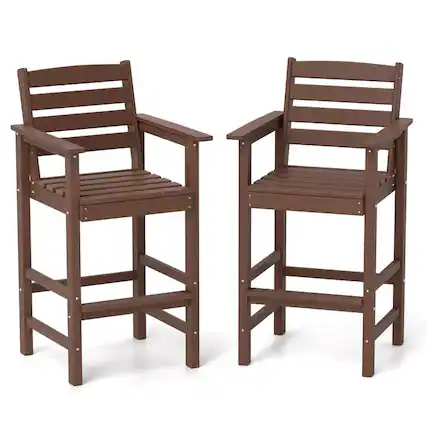 Front. SlickBlue - Backyard HDPE Adirondack Bar Chairs Set of Two with Wide Armrests - Brown.