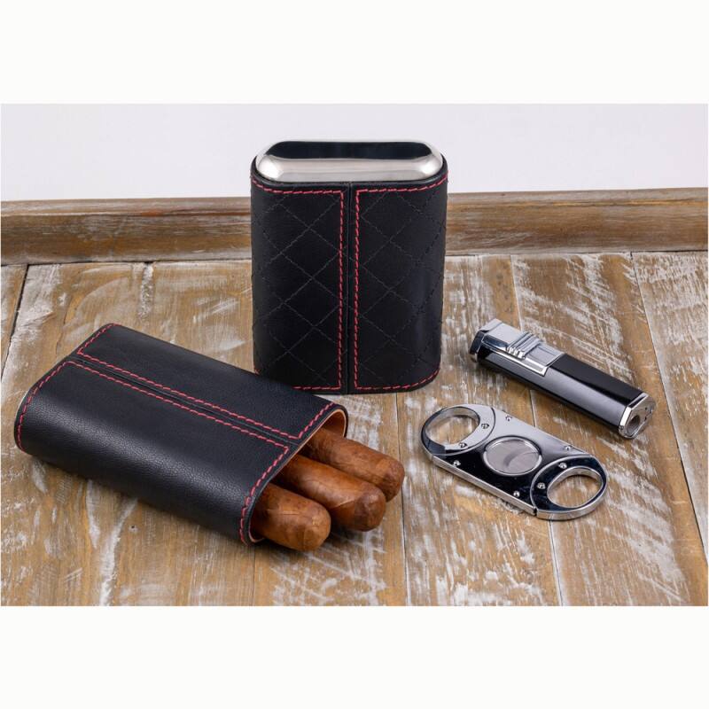 Alt View 1. Prestige - Drexel Diamond Stitch Case (Black) - Black Leather Finish.