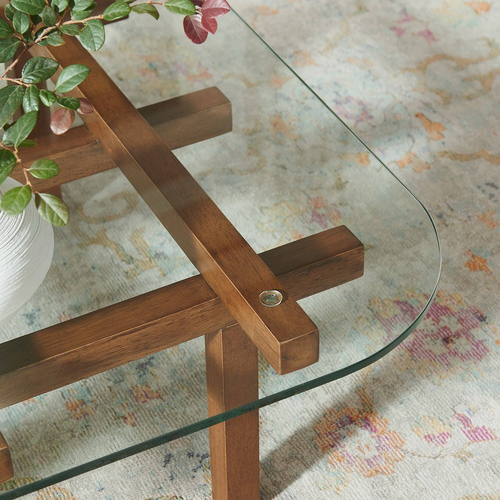 Alt View 1. Modway - Isby 35 Inch Tempered Glass Coffee Table by Modway - Walnut.