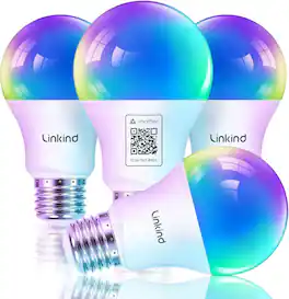 Linkind - A19 800 Lumens Smart LED Blub, Matter Compatible, Coloring Changing (4-Pack) - Multicolor