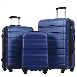 HTUTWOO - 3 Piece Luggage Set Hardside Spinner Suitcase - 100% ABS Material, 360° Spinner Wheels, TSA Lock, Expandable,20"/24"/28" - Blue