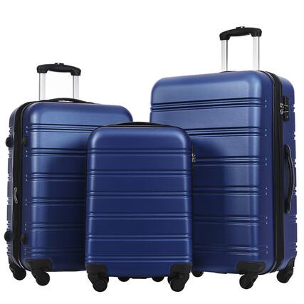 Front. HTUTWOO - 3 Piece Luggage Set Hardside Spinner Suitcase - 100% ABS Material, 360° Spinner Wheels, TSA Lock, Expandable,20"/24"/28" - Blue.