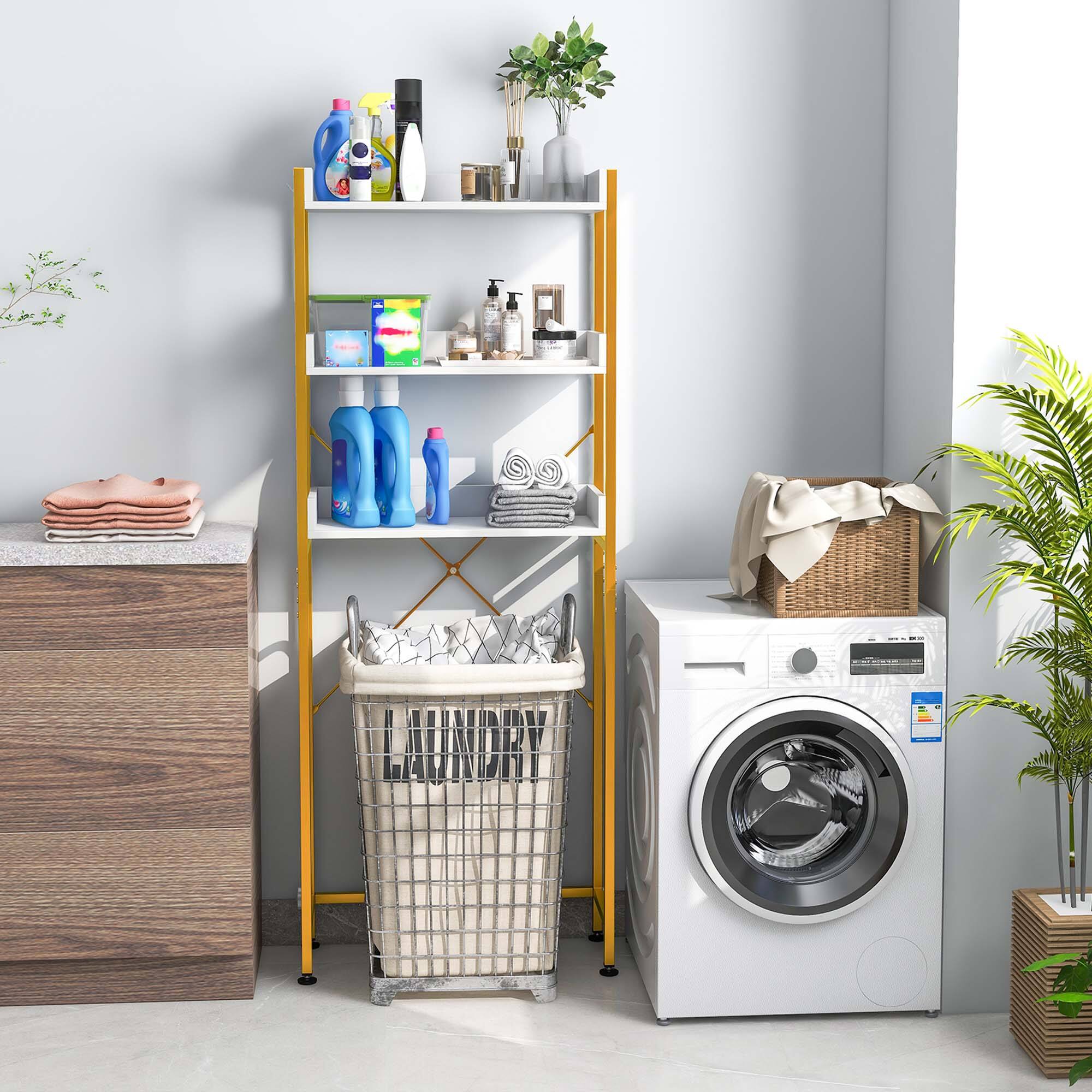 Alt View 3. Costway - Costway 3-Tier Over-The-Toilet Bathroom Shelf Metal Frame Space Saver Rack with 4 Hooks - White,Gold.