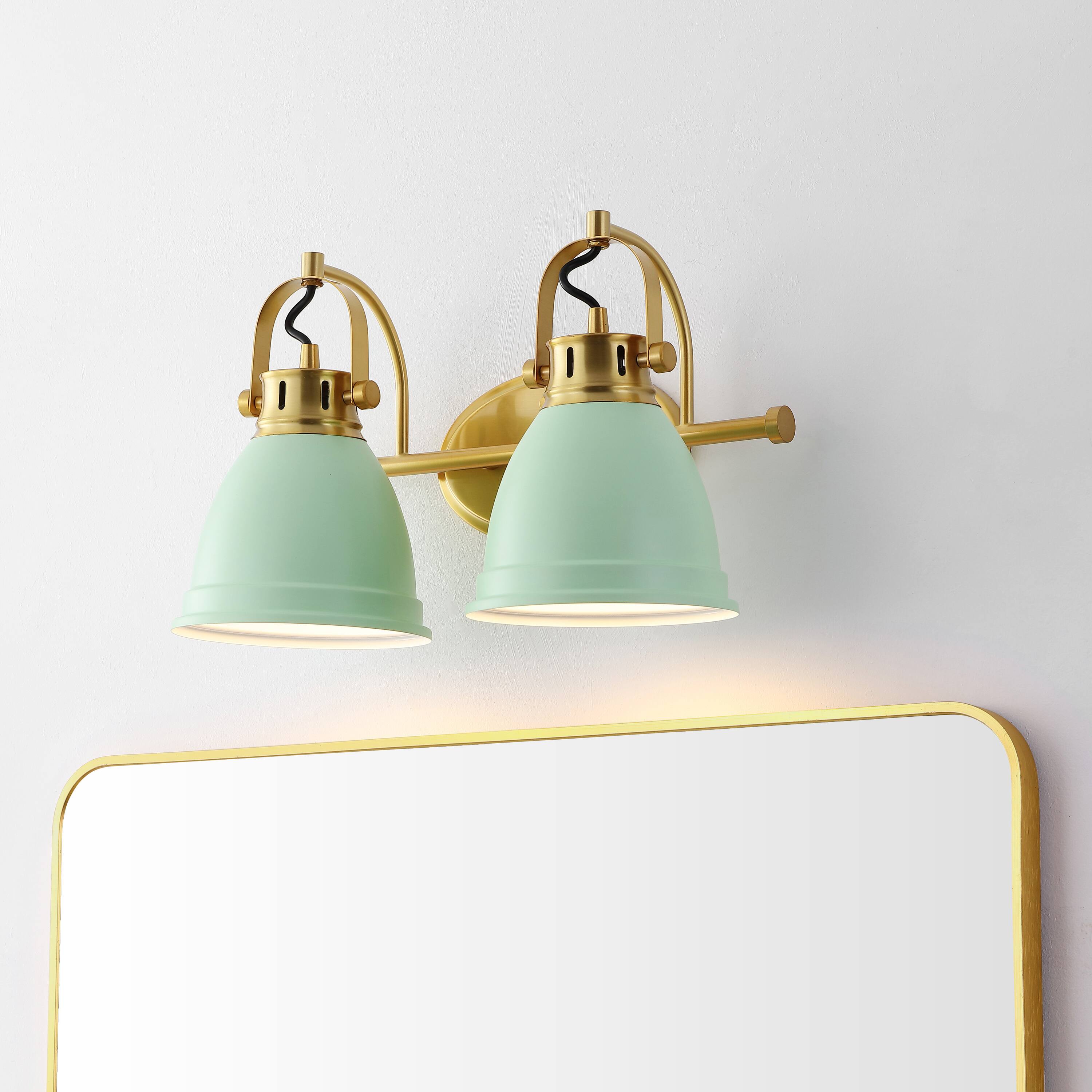 Alt View 1. Jonathan Y - Phineas 16.25" 2-Light Adjustable Farmhouse Bohemian Iron LED Vanity Light, Mint Green/Brass Gold - Mint Green.
