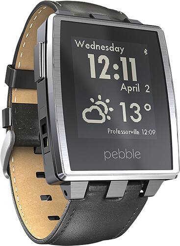 Angle. Pebble - Steel Smartwatch 33mm Stainless Steel - Silver Leather.