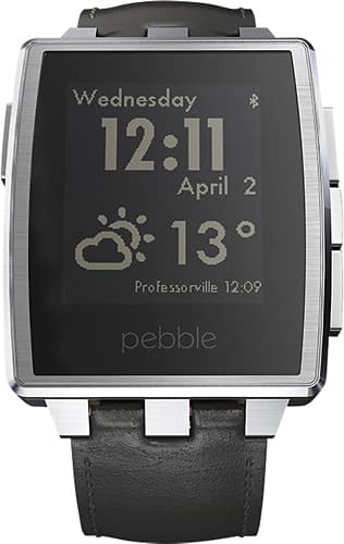 Front. Pebble - Steel Smartwatch 33mm Stainless Steel - Silver Leather.