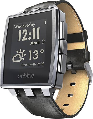 Left. Pebble - Steel Smartwatch 33mm Stainless Steel - Silver Leather.