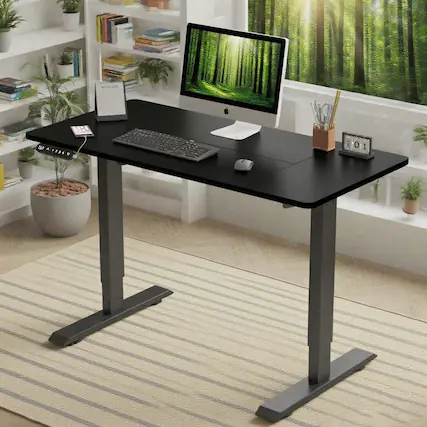 Front. Kadyn - 55" Electric Height Adjustable Standing Desk, Black Lift-up Computer & Gaming Table for Home Office, Black - Black.