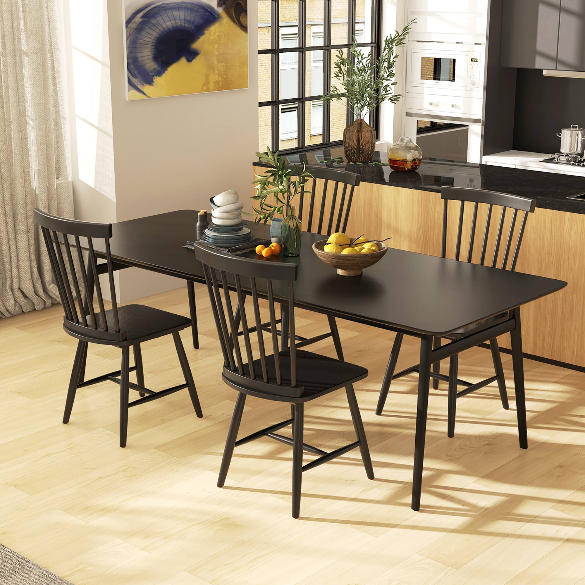 Alt View 1. Gymax - Gymax Dining Chair Set of 4 Solid Wood Windsor Chair w/ High Spindle Back & Wide Seat Black - Black.