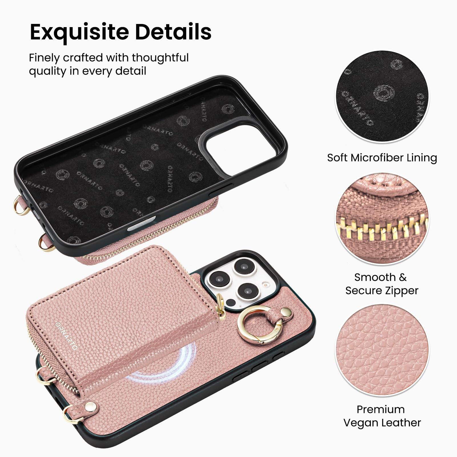 Exquisite Details  
Finely crafted with thoughtful quality in every detail  

Soft Microfiber Lining  
Smooth & Secure Zipper  
Premium Vegan Leather