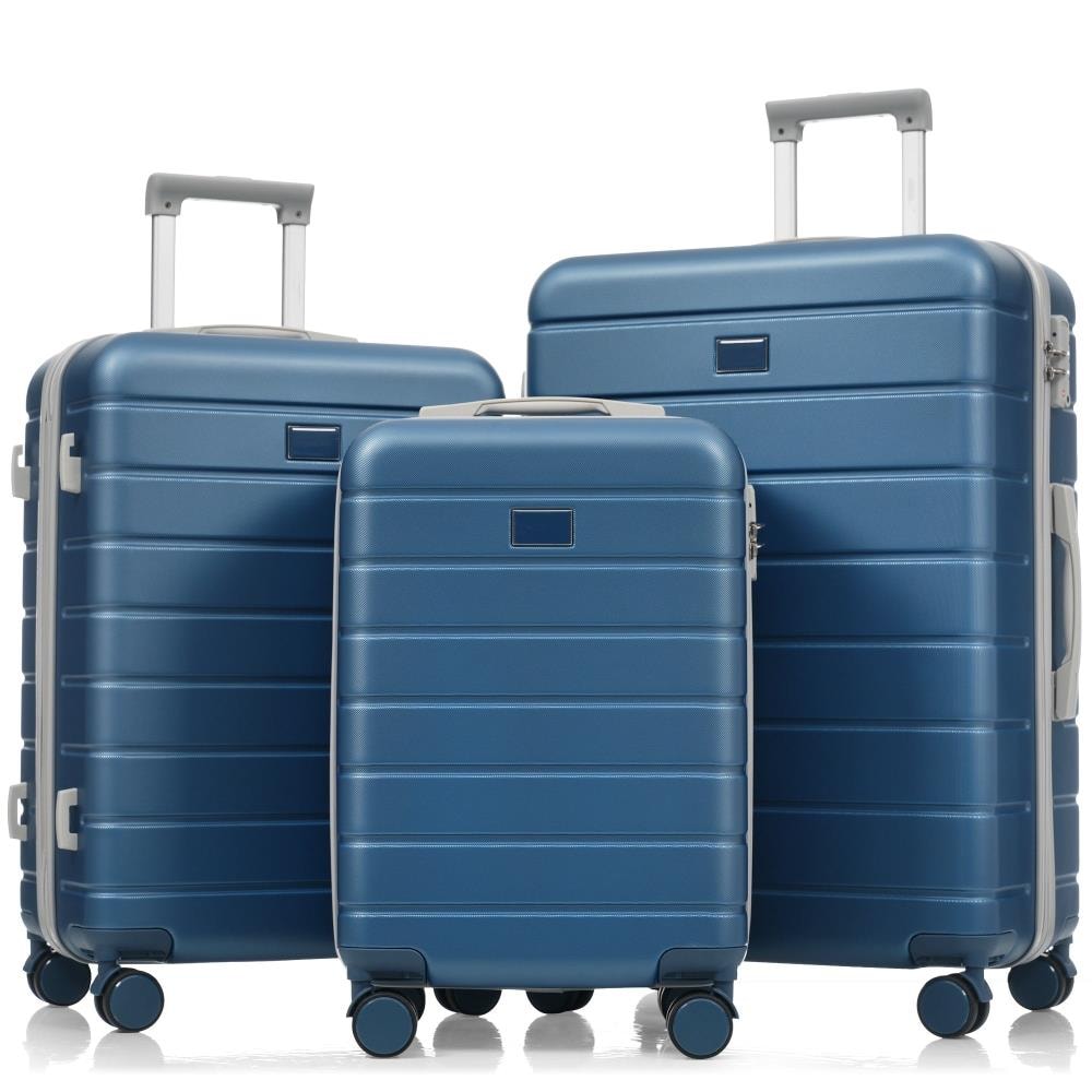 BreeBe - Premium 3-Piece ABS Travel Luggage Set with TSA Lock, 20/24/28 Inch Suitcases and 360° Spinner Wheels - Blue