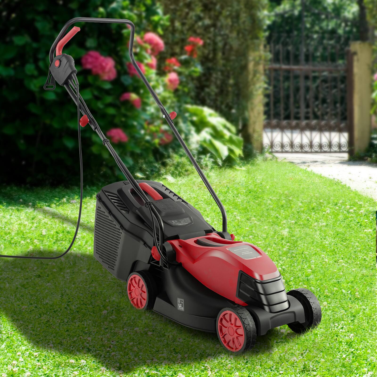 Alt View 6. SKONYON - Corded Electric Lawn Mower with Adjustable Cutting Height 13.5 Inch Deck and Large Collection Box - Red.