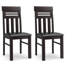 Gymax - Dining Chairs Set of 2 PU Leather Farmhouse Side Chairs for Kitchen Living Room Rustic - Brown