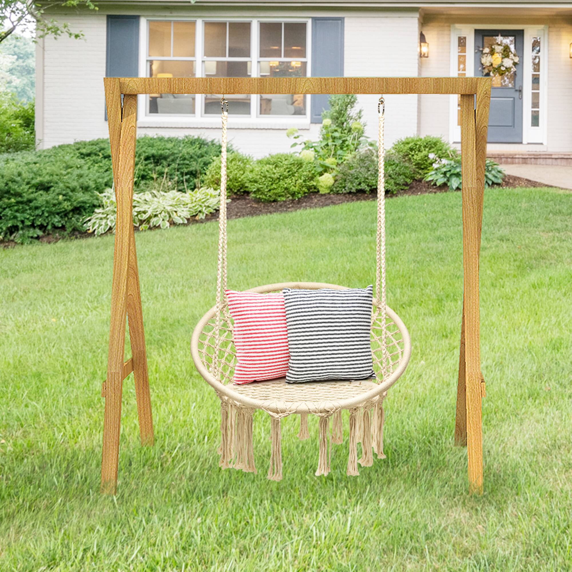 Alt View 3. Gymax - Gymax Hammock Chair Hanging Cotton Rope Macrame Swing Chair Indoor Outdoor Beige - Beige.