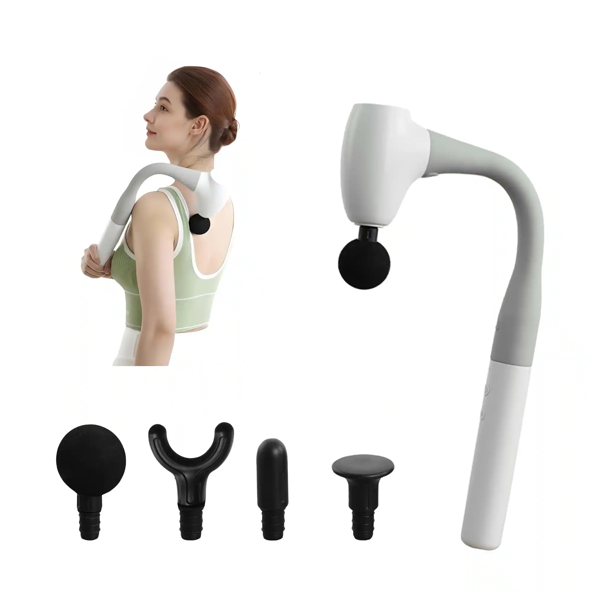 Front. Live At Space - Extended-Handle Massage Gun, 4 Heads 4 Speeds, Quiet Deep Tissue for Neck Back Leg - 642146675201.