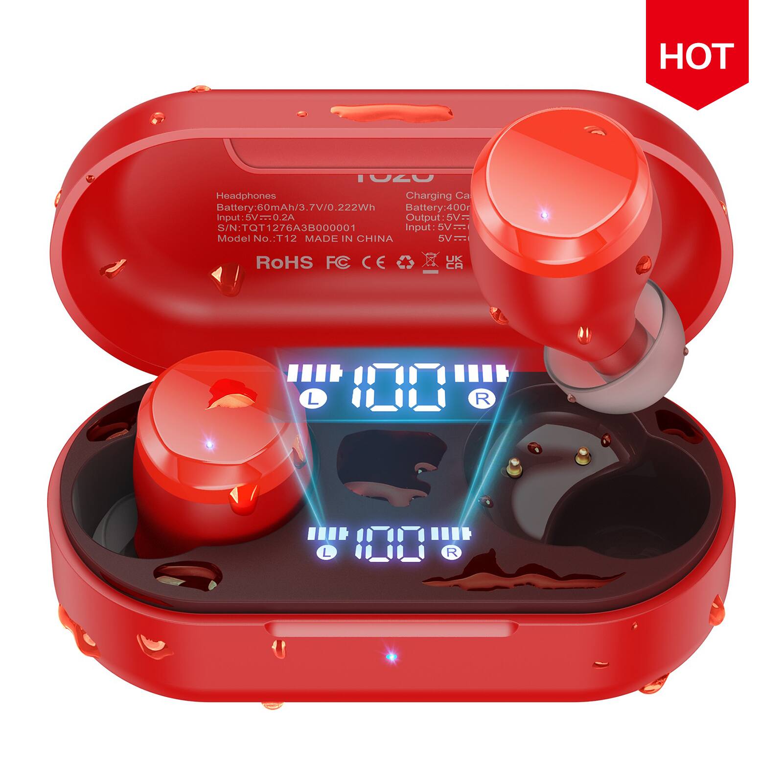 HOT IUGU Headphones Charging Case

Battery: 60mAh/3.7V/0.222Wh

Input: 5V=0.2A

Output: 5V

S/N: TQT1276A3B000001

Model No.: T12

MADE IN CHINA

RoHS FC CE

UK CA L