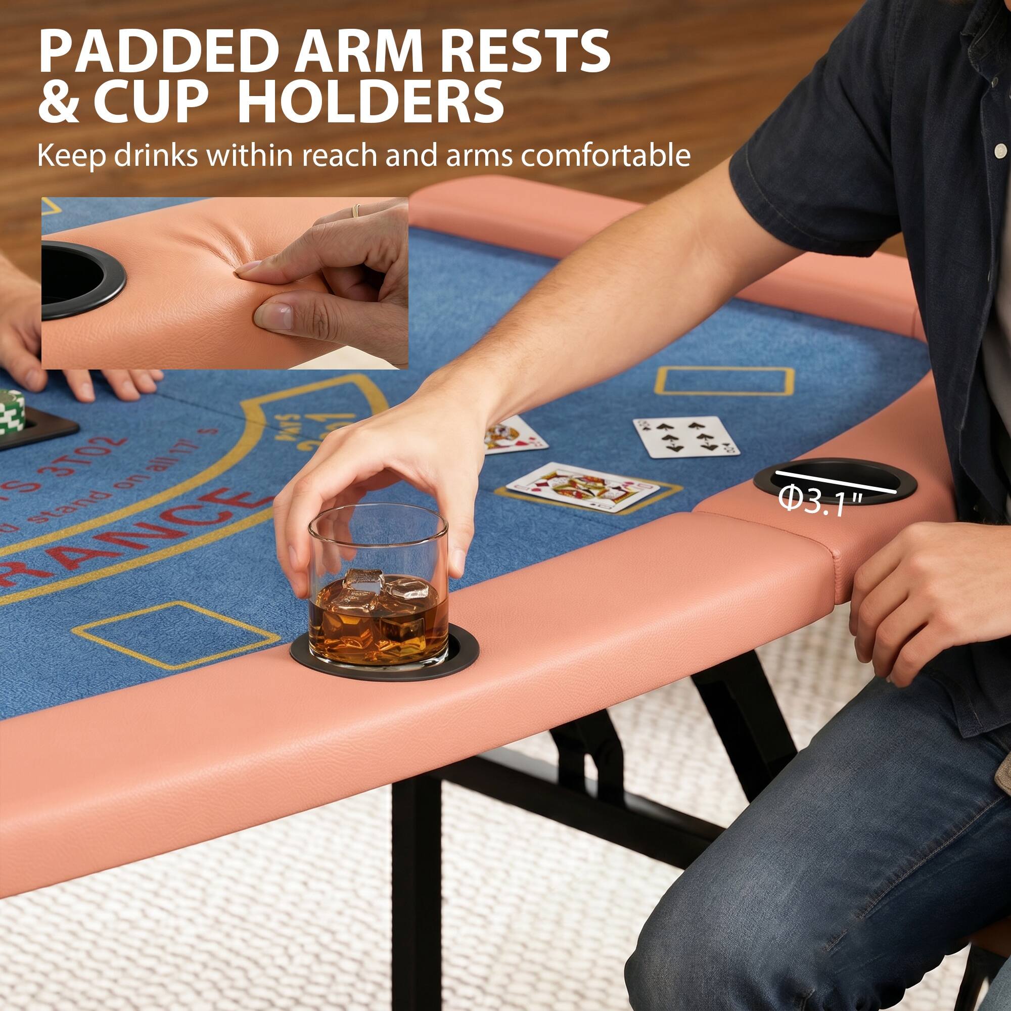 PADDED ARM RESTS & CUP HOLDERS  
Keep drinks within reach and arms comfortable  
5 PIS S 3T02 on all 17 D stand RANCE A 3.1"
