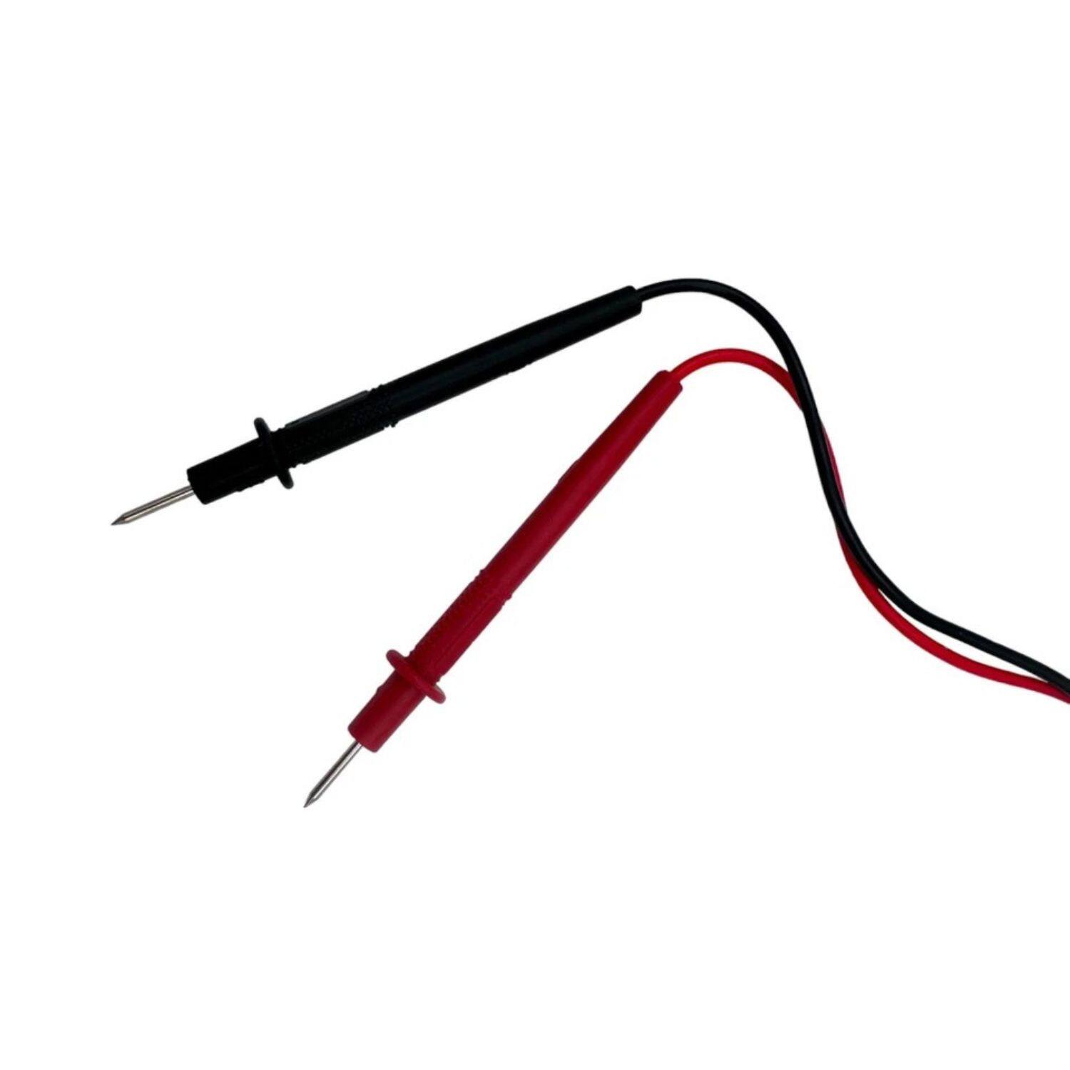 Left. Stock Preferred - 7-Function Digital Multimeter Tester with Leads - Black (with red accents on leads).