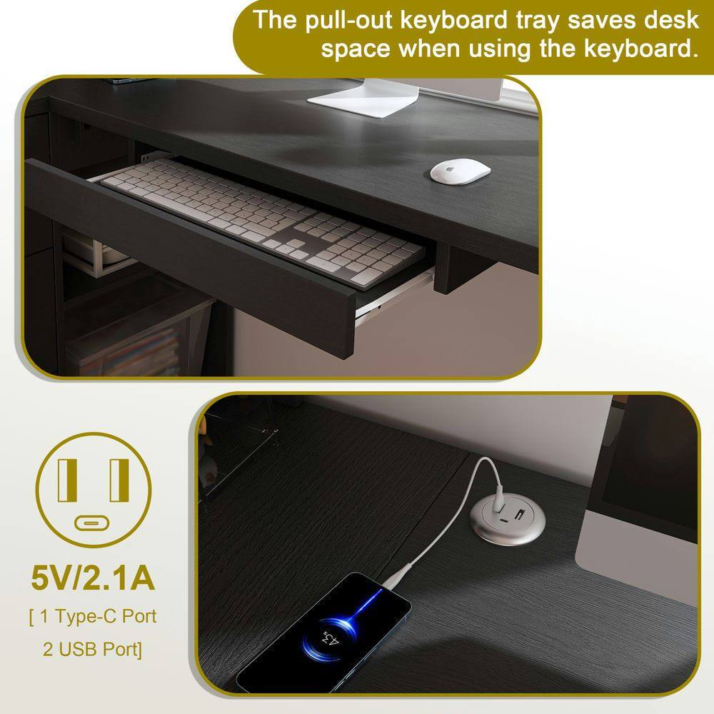 The pull-out keyboard tray saves desk space when using the keyboard.

5V/2.1A  
[1 Type-C Port  
2 USB Port]