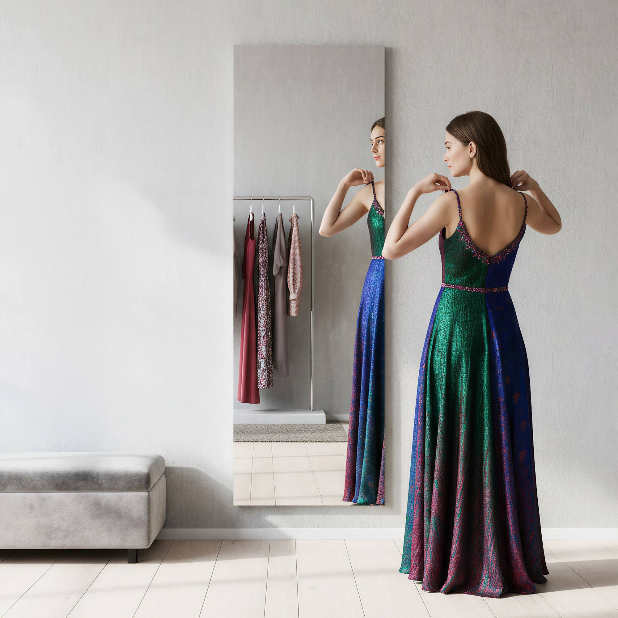 Left. Spaco - Spaco 58 x 18 Rectangle Frameless Anti Full-Length Tempered Mirror with Aluminum Back Frame - Black.