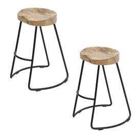 Manhattan Lane - Ela 30 Inch Mango Wood Industrial Barstool, Saddle Seat, Iron Frame, Set of 2 - Brown and Black