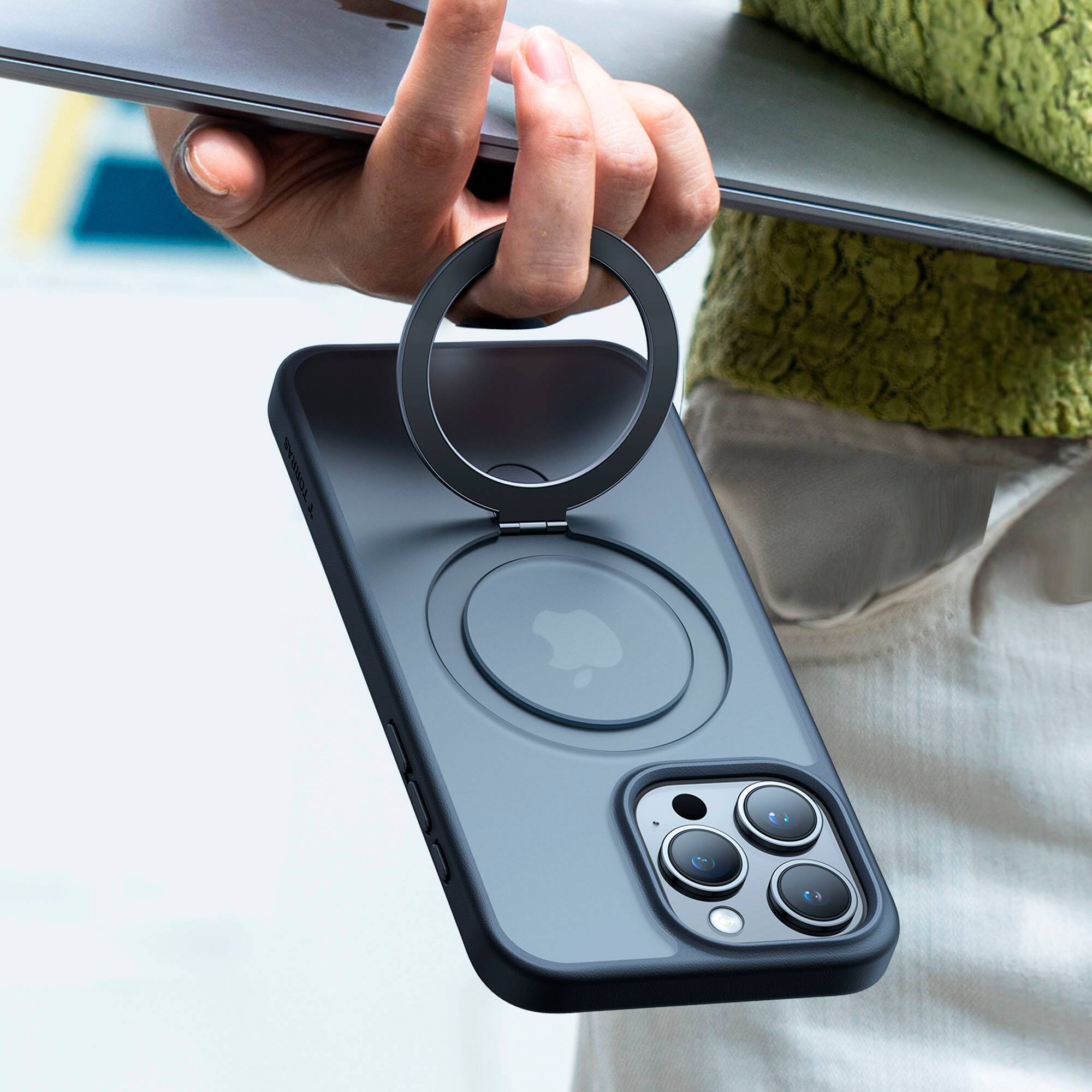 Alt View 11. TORRAS - UPRO Ostand Spin 360° Magnetic Stand Military Grade Shockproof & MagSafe-Compatible Case for Apple iPhone 15 Pro Max - Black.