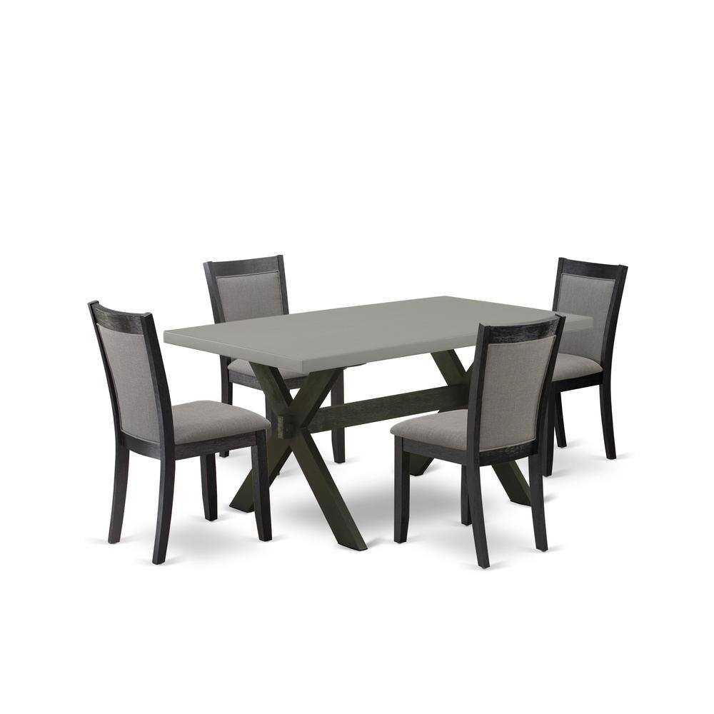 East West Furniture - 5 Piece Modern Dining Set - A Cement Top Kitchen Table with Trestle Base and 4 Dark Gotham Grey - Multi-Color