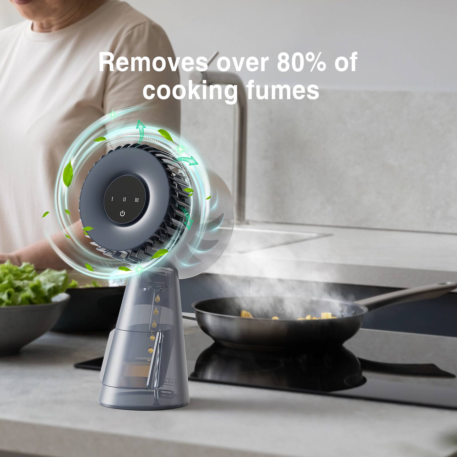 Removes over 80% of cooking fumes.