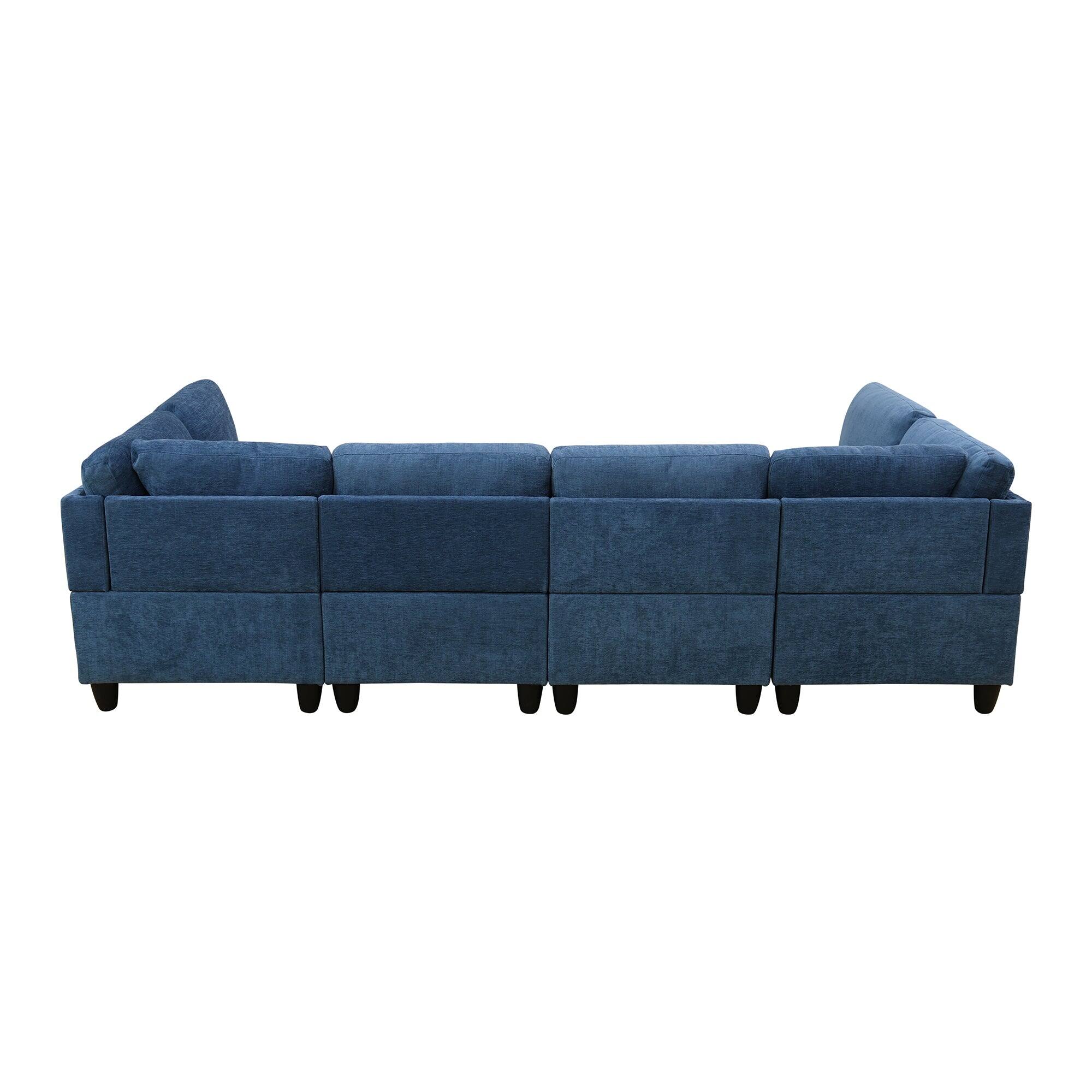 Alt View 9. Boyel Living - 8 Piece Modular Corduroy Sofa Set Movable DIY Sectional - Denim Blue.