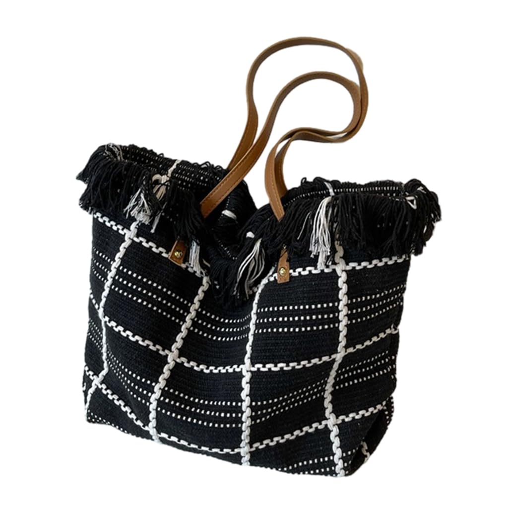 Auledio - Women's Canvas Shoulder Bag Large Capacity Summer Beach Shoulder Handbag Commuting Bag for Travel and Daily Use - Black